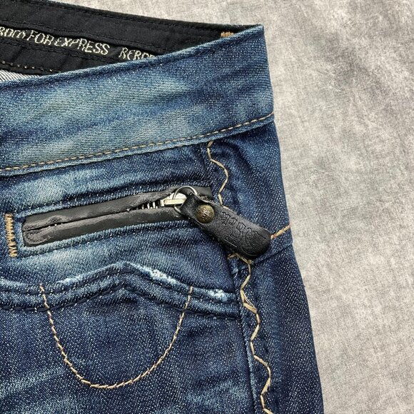 Express ReRock Jean Women 6 Blue Distressed Stitch Pocket Cotton Flap Stretch - Picture 5 of 16